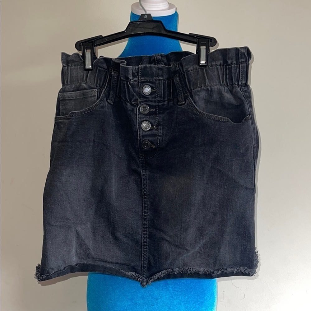 Black Denim Button-Up Skirt